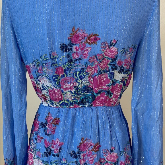 HEMANT & NANDITA Metallic Stripe Floral Minidress size M - Picture 10 of 14